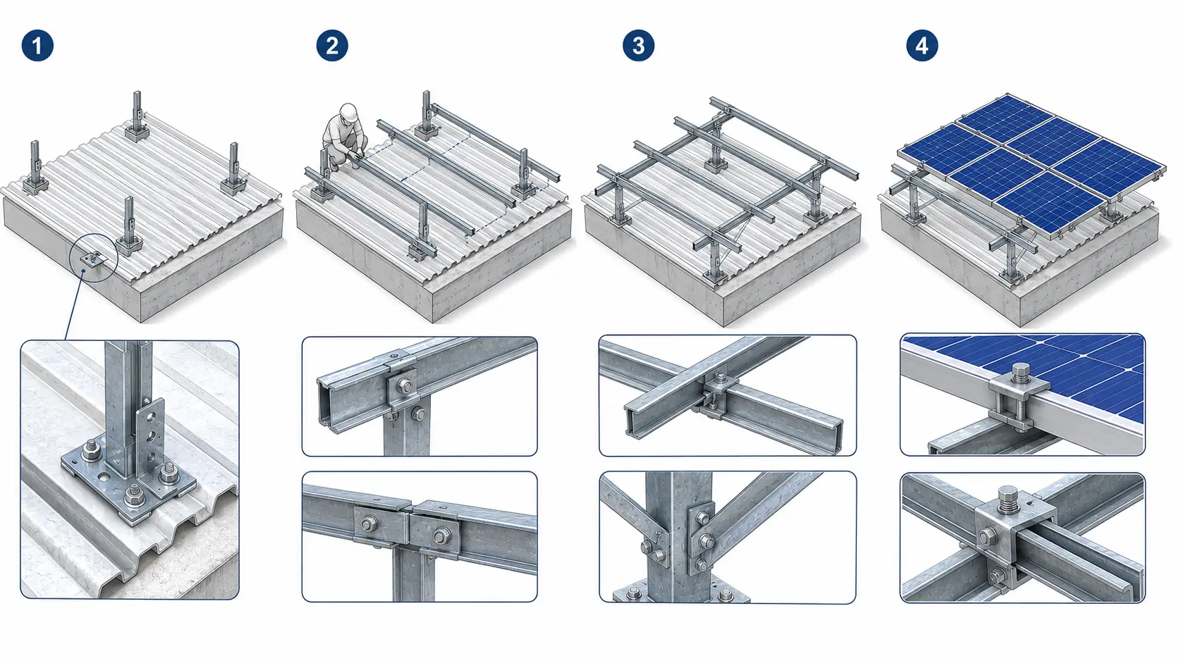 C-channel solar mounting structure installation steps