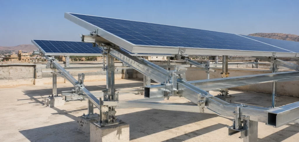 Rooftop solar panels mounted on a solar mounting structure