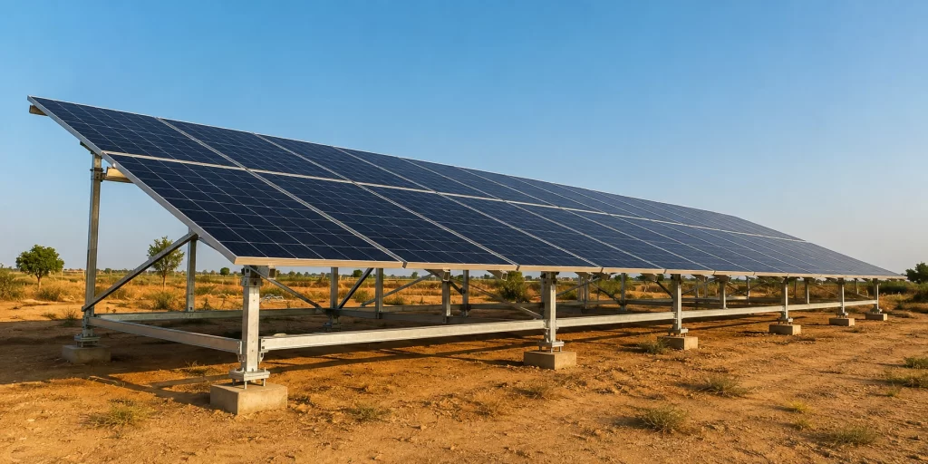 Solar panel structure installed on a rooftop by SK Fabricators in Sri Ganganagar, Rajasthan