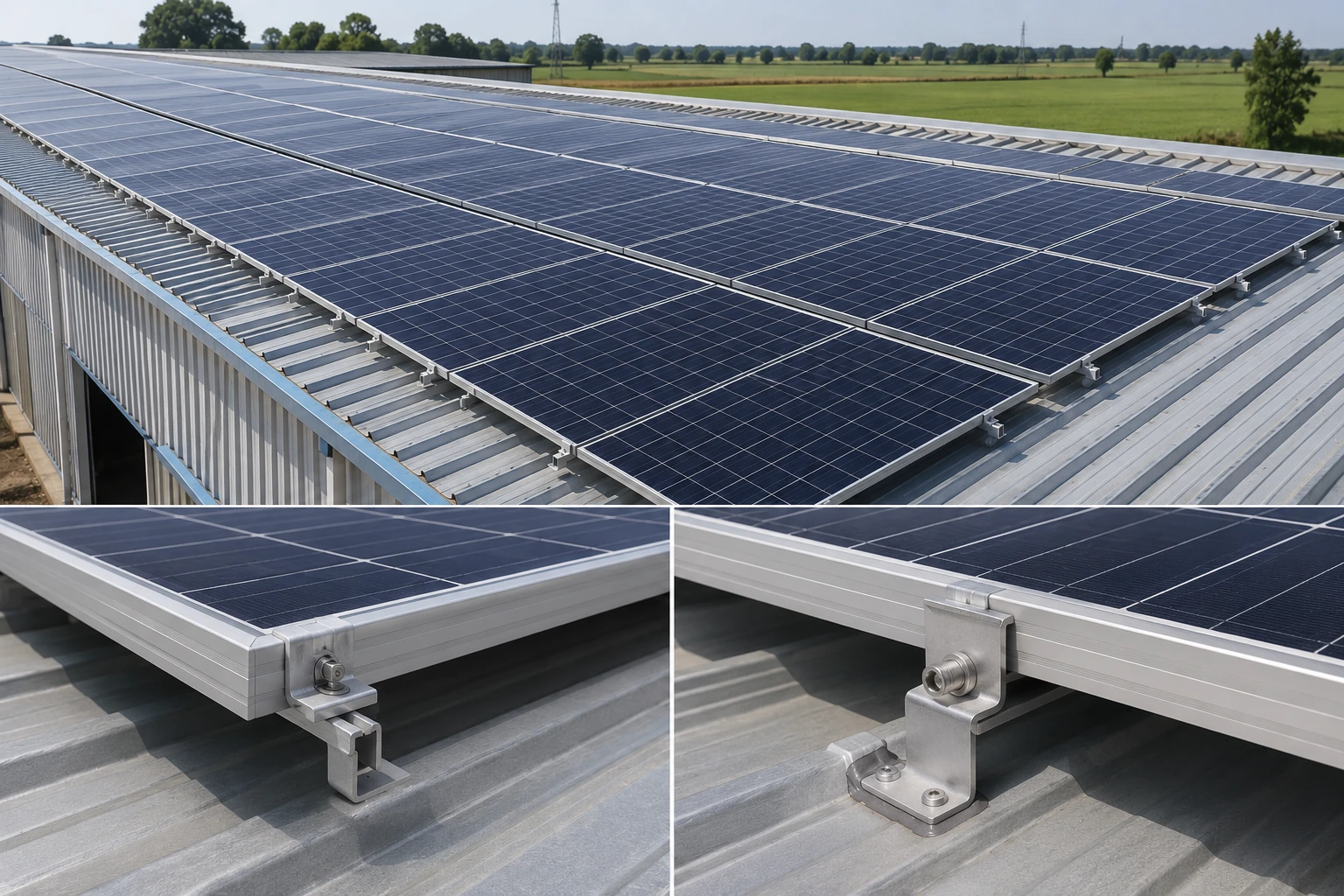 Tin shed solar structure with panels mounted on corrugated metal roofing in Rajasthan